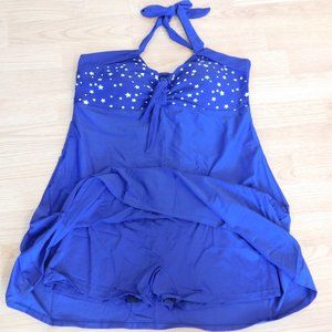 One Piece Swimsuit- Blue with White Stars - XL (14-16) - New